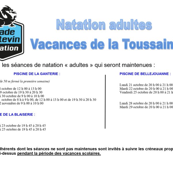 Natation Adultes vacances de la Toussaint