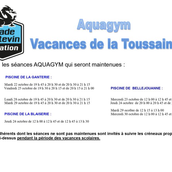 Aquagym Vacances de la Toussaint