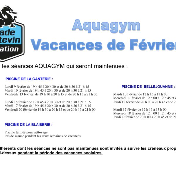Aquagym vacances de février