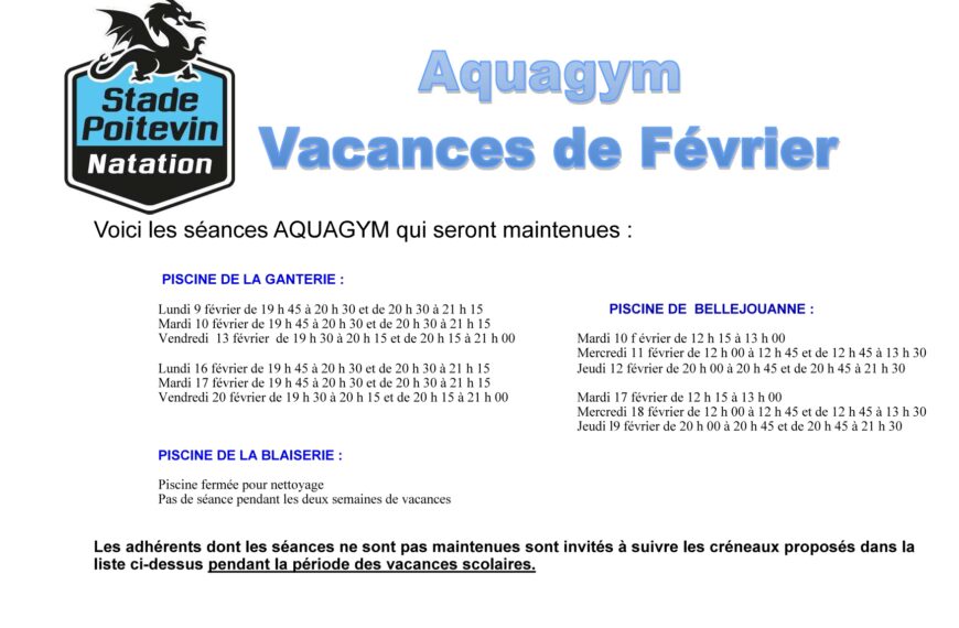 Aquagym vacances de février