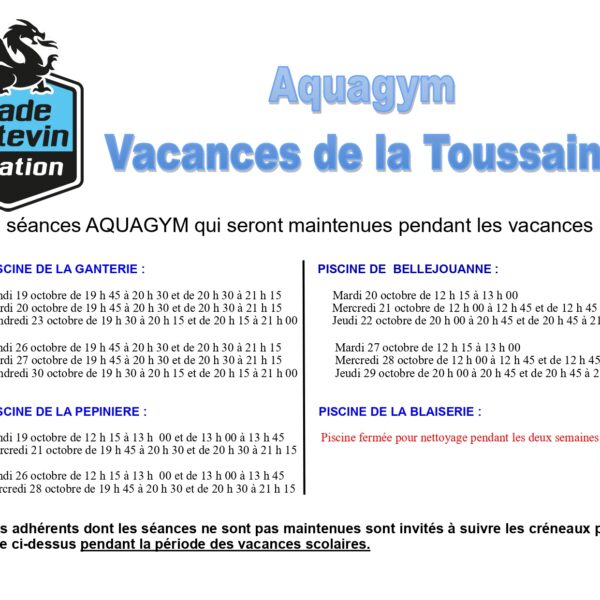 Aquagym Vacances de la Toussaint