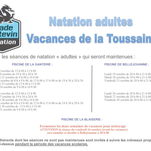 Natation adultes vacances de la Toussaint
